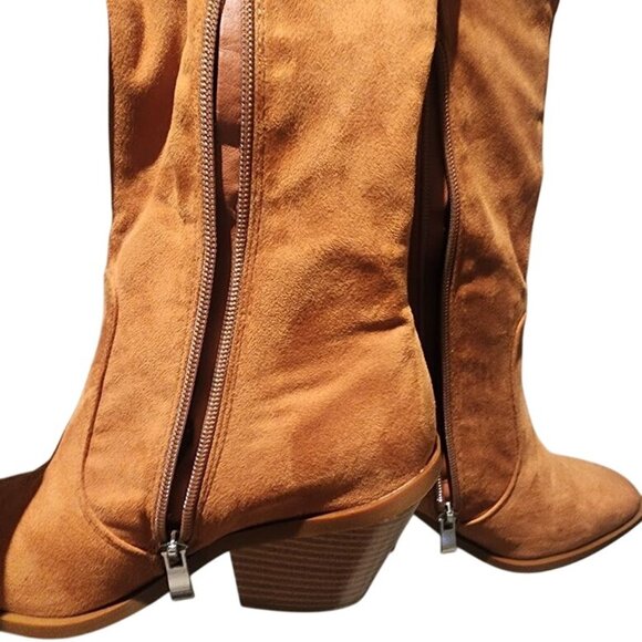 Suede Western Knee-High Boots Cognac Brown Women's 7.5 - Picture 9 of 15